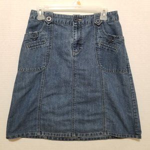 Cherokee skirt 4 denim jean long midi knee length utility vibes no back pockets